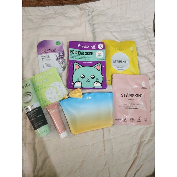 Lot Of 8 Facial Skincare Sheet Masks, Cream Masks, Cleanser, Lotion with Bag - Picture 1 of 4